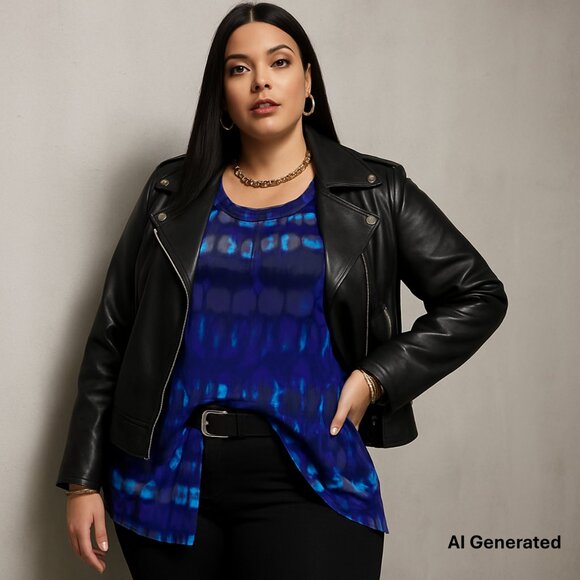 Coldwater Creek Blue Sz L/14 Blouse Abstract Print Short Sleeve Flowy Elegant - Picture 1 of 13